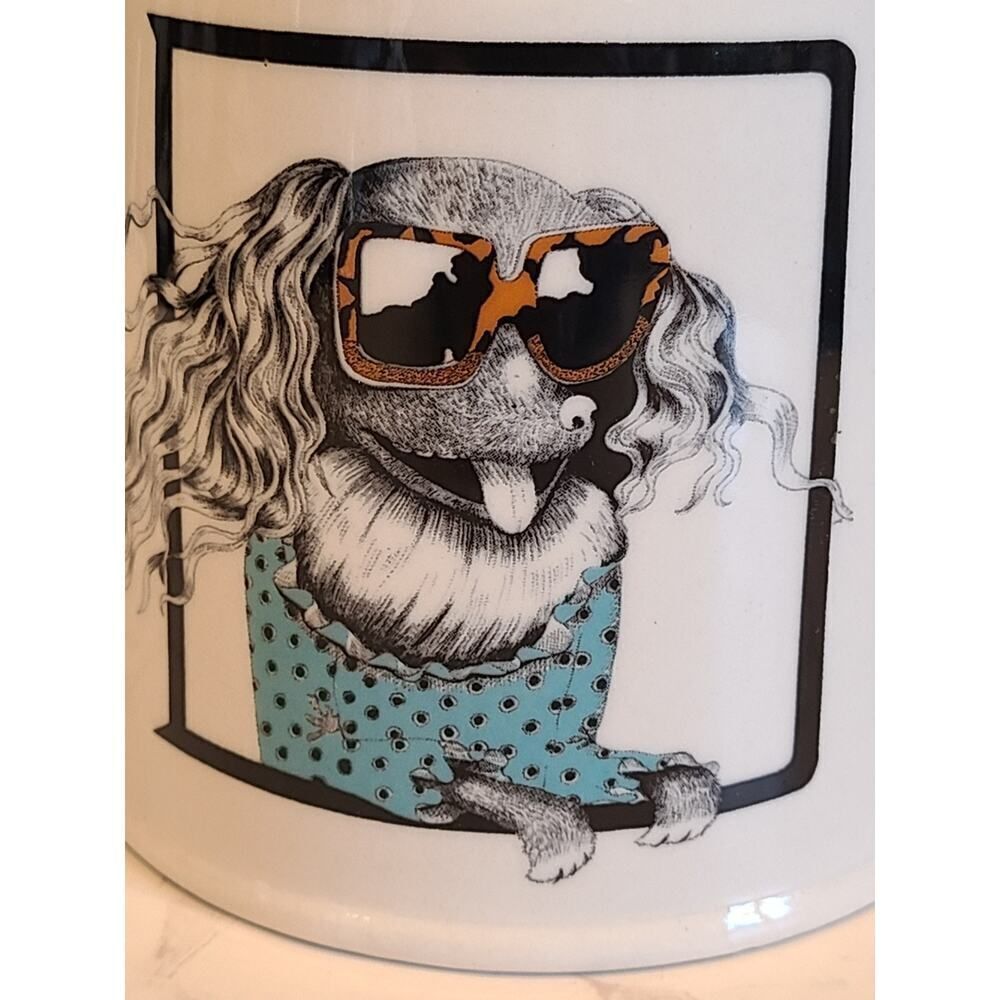 Anthropologie Mug Florence Balducci D Monogram Whimsical Dog Stoneware 20oz EUC
